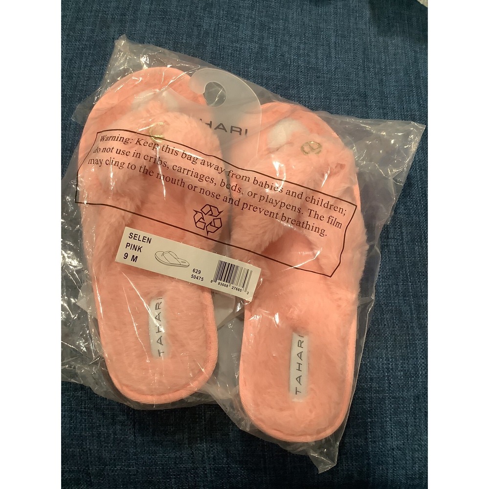 Tahari - Faux Fur Lexi Pink Crisscross Slippers, Size 9M - NEW ~ MSRP $48